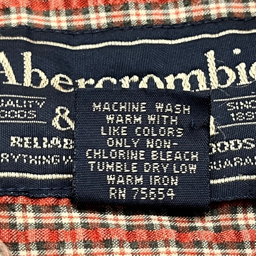 Abercrombie & Fitch Mens M Button Down Shirt Red All Over Grid Waffle Texture - Picture 5 of 8